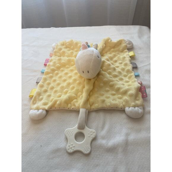 Appease Toys Baby Lovey Yellow Unicorn Minky Dot Rattle Star Teether No Tag - Picture 1 of 12
